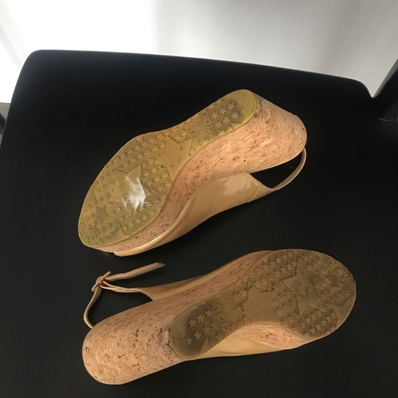 Jimmy Choo Nude Patent Leather Slingback Wedges 36.5 - Picture 6 of 6
